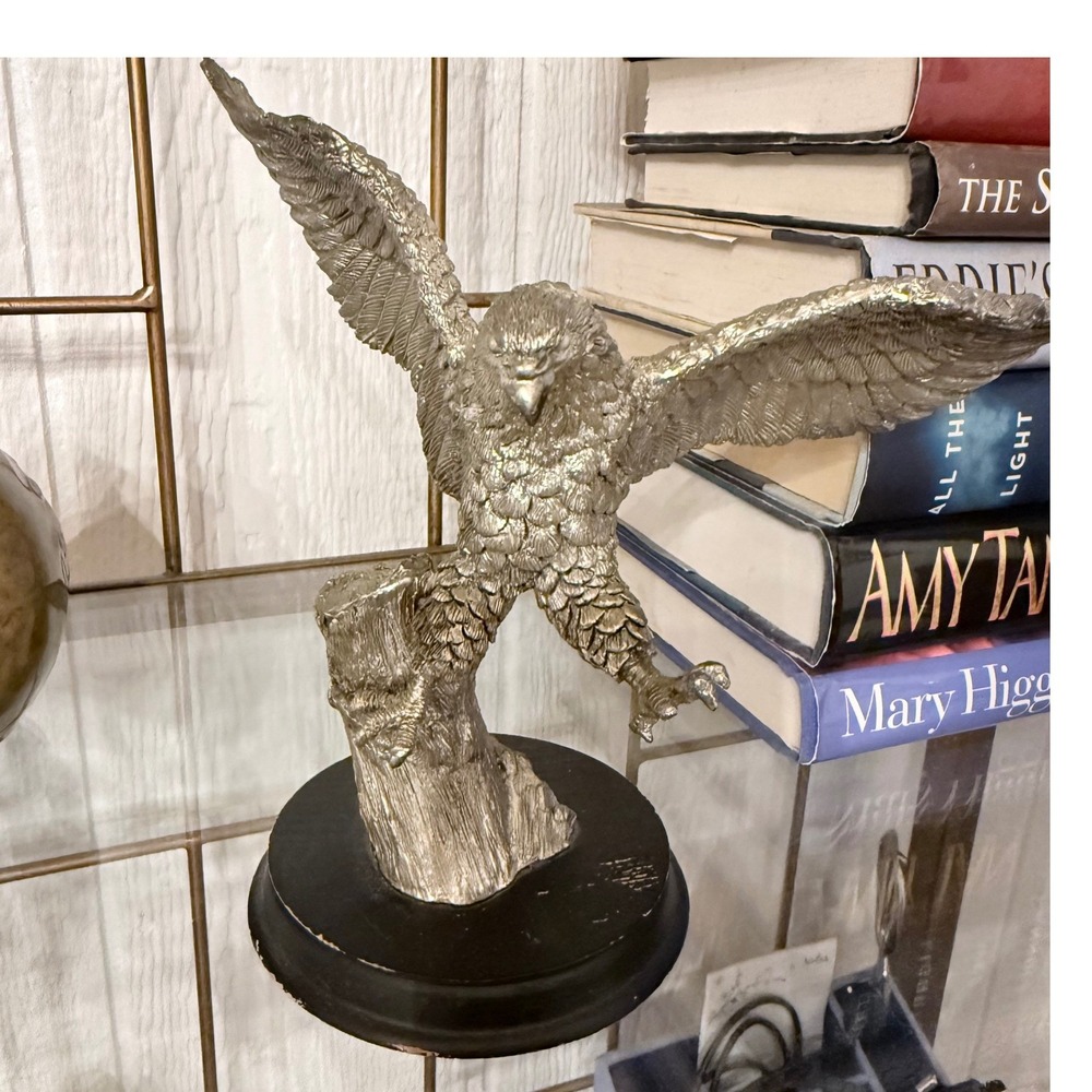 Faux Pewter Eagle Resin Statue - Detailed Silver Bird of Prey 7.5" Wingspan